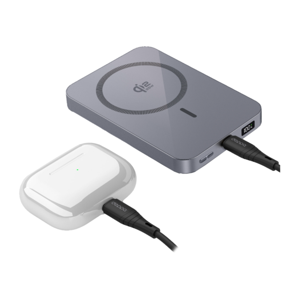 Внешний аккумулятор MagSafe Deppa NRG Max (Qi2.2) (10000 мА·ч) Беспроводная зарядка: Qi 25 Вт. Проводная зарядка: USB-C. Сертификация Qi2. Есть дисплей. Энергоёмкость — 37 Вт·ч. Максимальная выходная мощность — 35 Вт