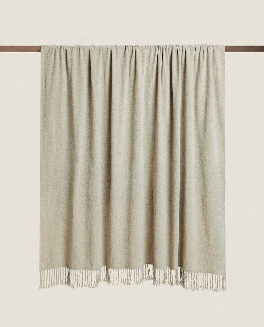 ZARA HOME МЯГКОЕ ПОКРЫВАЛО С БАХРОМОЙ, КОРИЧНЕВЫЙ