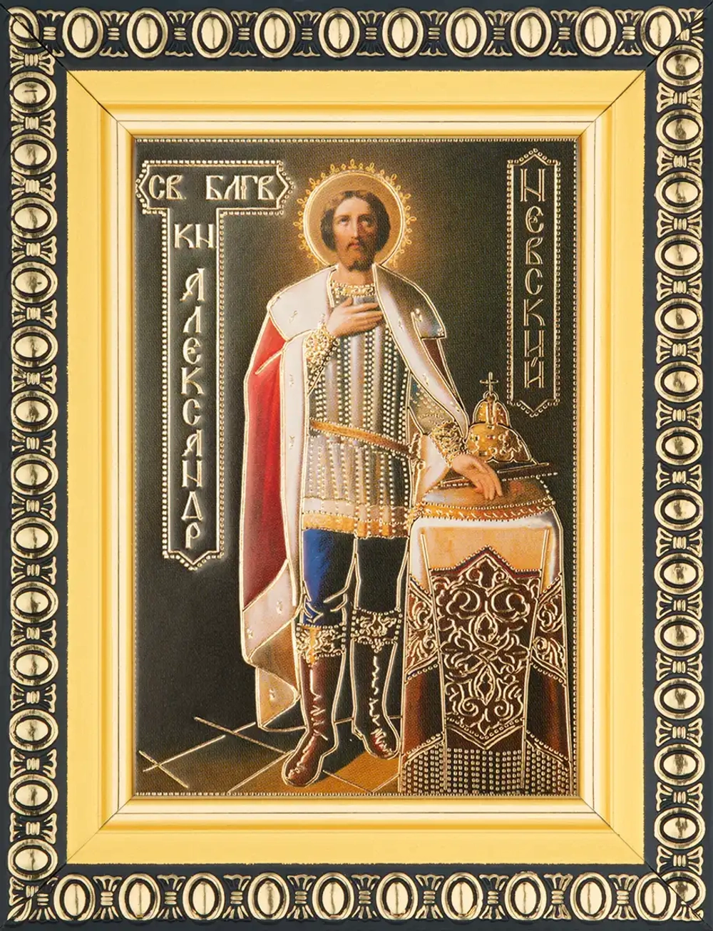 Икона "Александр Невский (ростовой)" 6х9 в раме 8х11