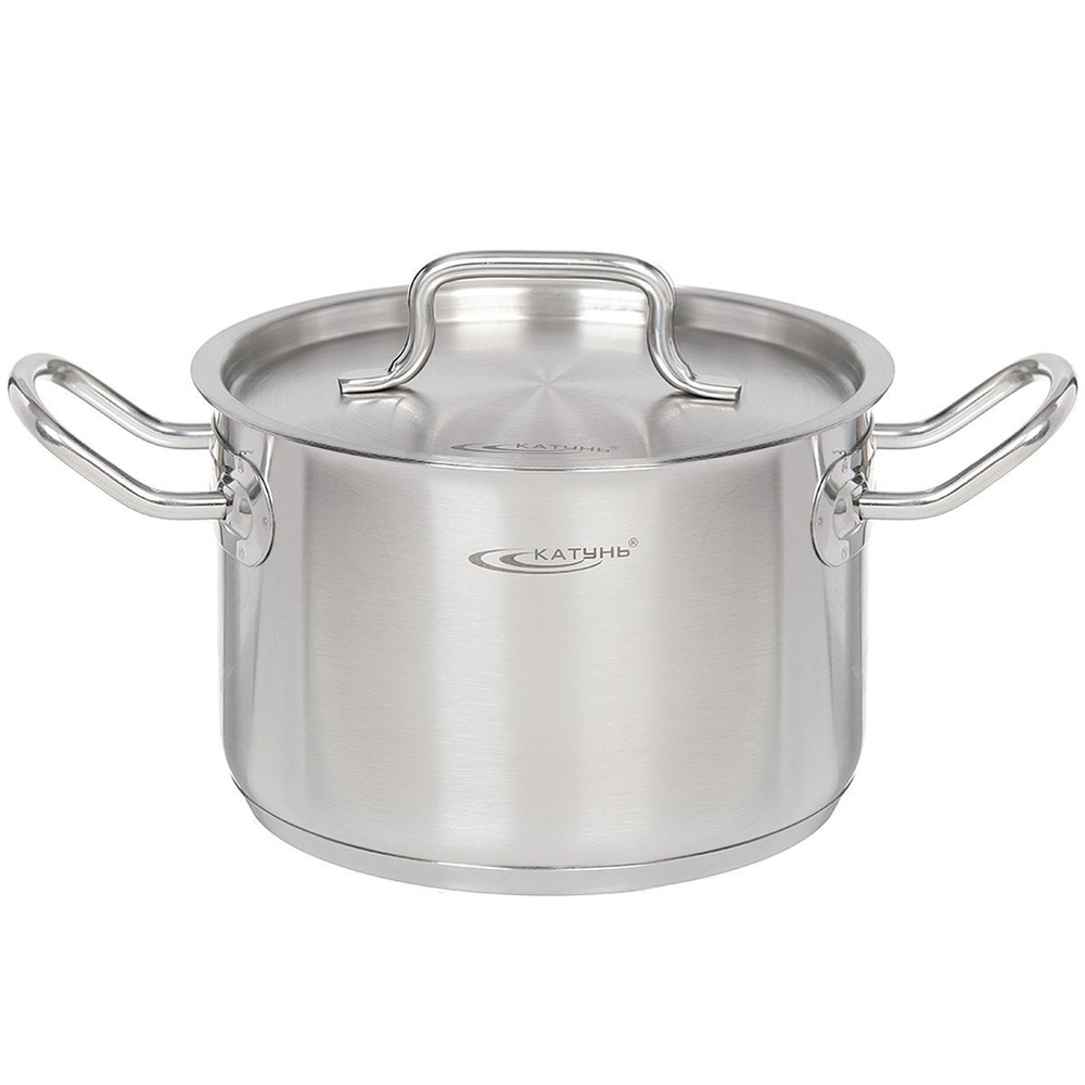 Кастрюля сталь, 3 л, с крыш, крышка сталь, Катунь, Общепит, КТ-ОБ-03, металлик