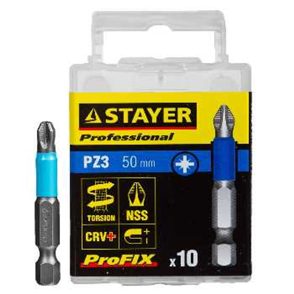 Биты для шуруповёрта 50 мм PZ3 10 шт STAYER, 26223-3-50-10_z01