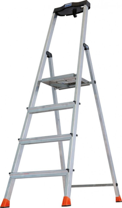SAFETY Стремянка с большой полкой,4 ступени,раб.высота 2.83м(128942)