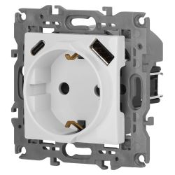 Розетка ЭРА Elegance 14-4108-01 2P+E 16A-250В со шторками с USB type-A+C 5В-3А белый