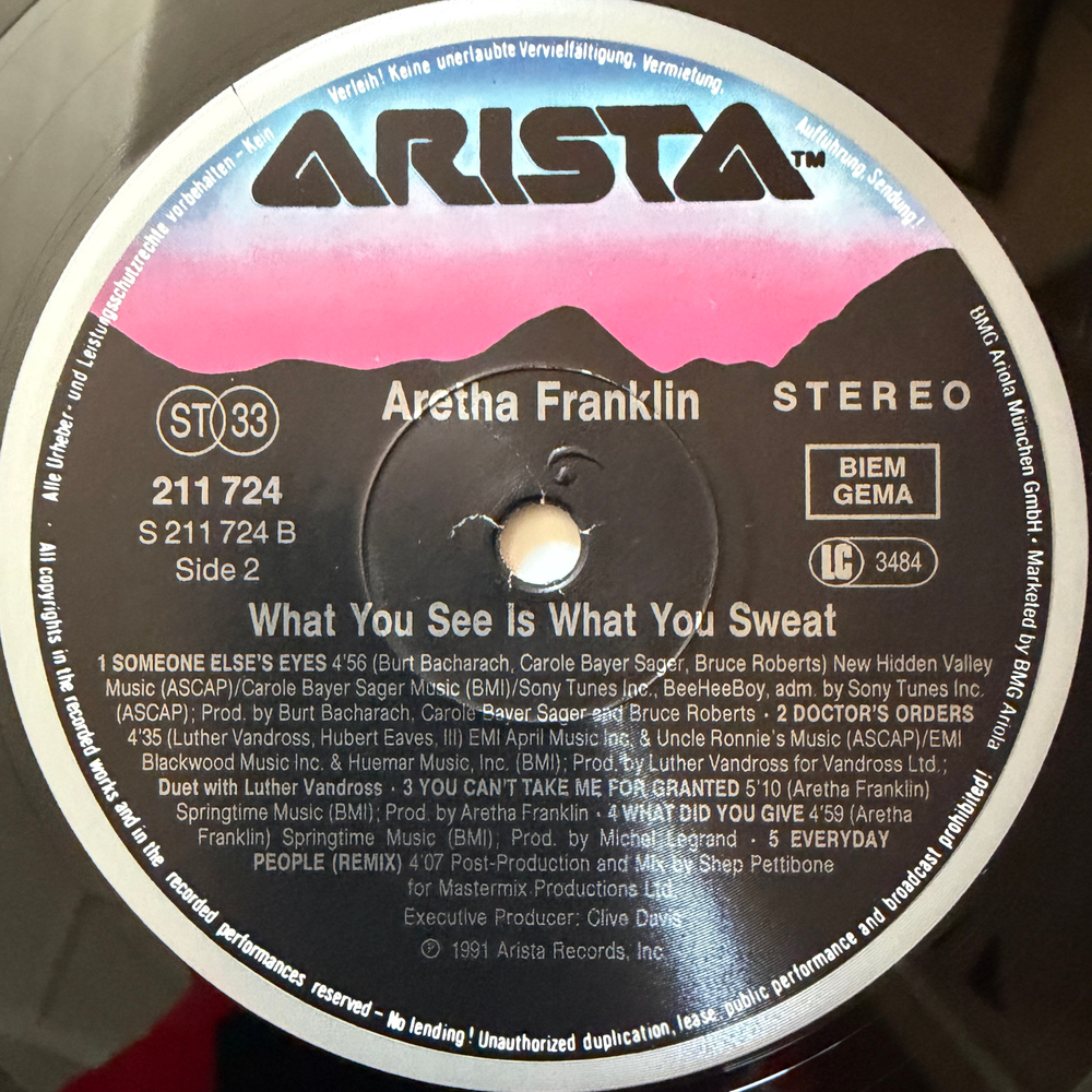 Aretha Franklin ‎– What You See Is What You Sweat (Европа 1991г.) Т