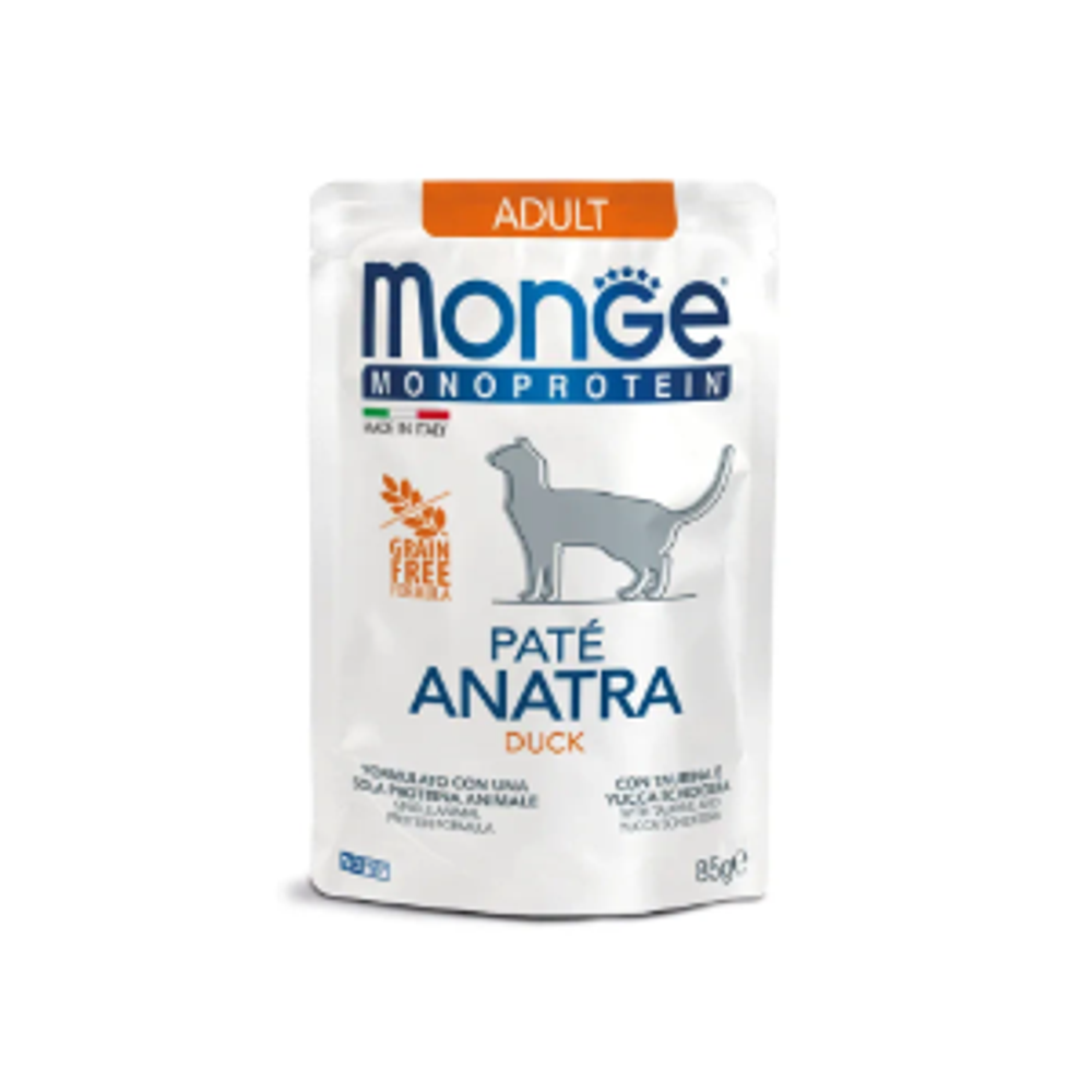Влажный корм для взрослых кошек из утки паучи Monge Cat Monoprotein 0,085кг
