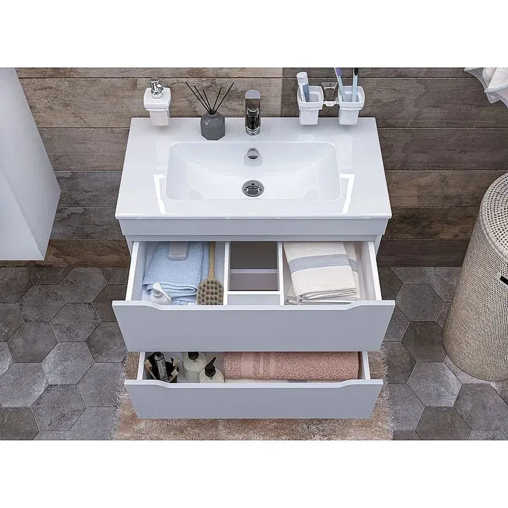 Тумба с раковиной Aquanet Практика 80 белый матовый ( 2 ящика )