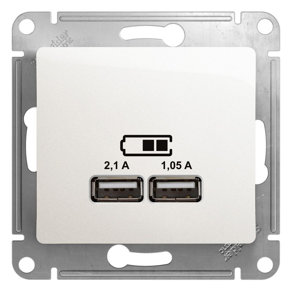 USB Розетка A+A, 5В/2,1 А, 2х5В/1,05 А, механизм, Перламутр GLOSSA SE