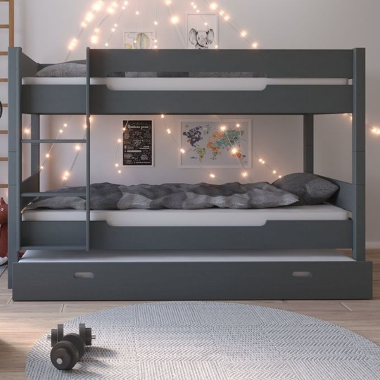 Кровать двухъярусная 90x200, Амелия, с выдвижным спальным местом, серый воск