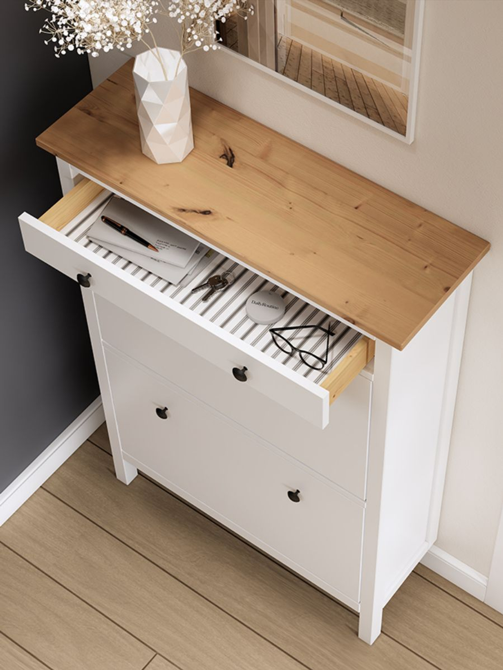 IKEA Обувница 4 ящ,HEMNES 106*101*22, белая/светло-коричневая, КЫМОР (ХЕМНЭС ИКЕА)