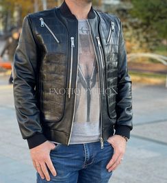 Куртка из кожи крокодила и кожи ягненка JT-91