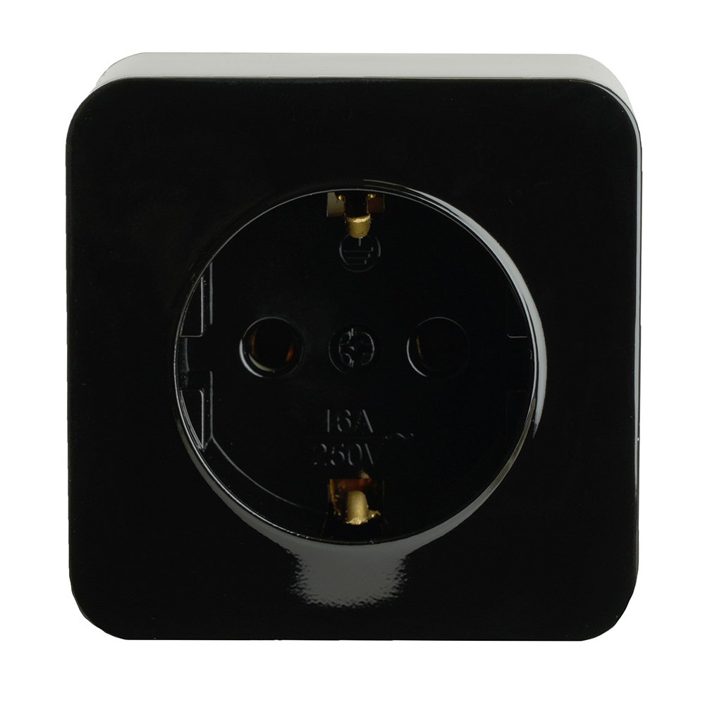 Розетка 1-местная с/з открытой установки, STEKKER, 250В, 16А, IP20, серия София, черный, MST16-11-02 49314