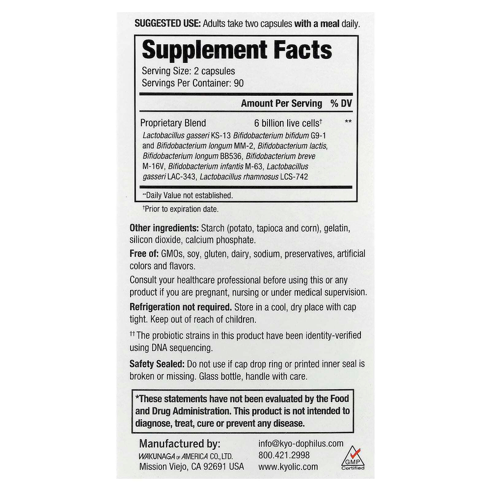 Kyolic, Kyo-Dophilus®, Multi 9, пробиотик, 180 капсул