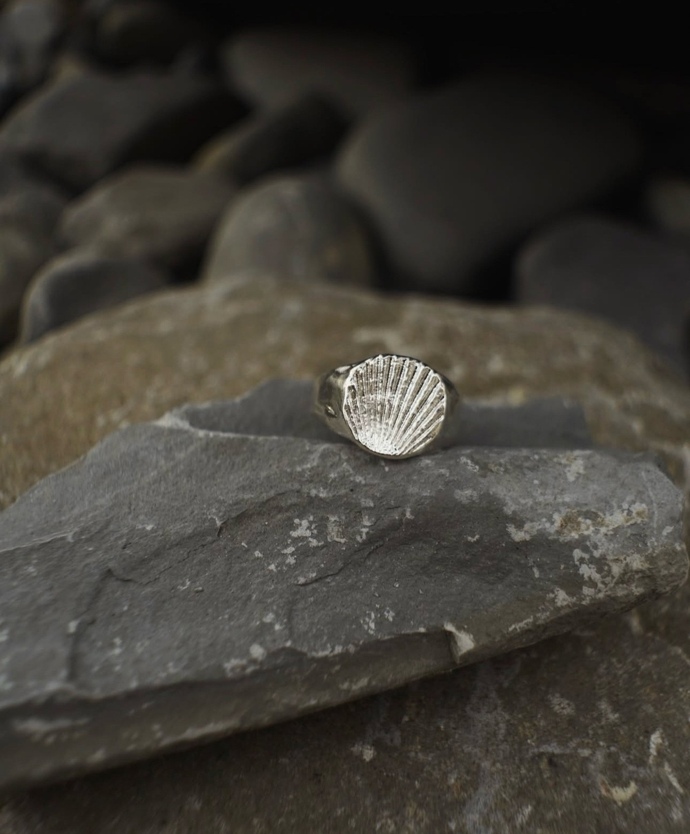 кольцо большая печатка ракушка