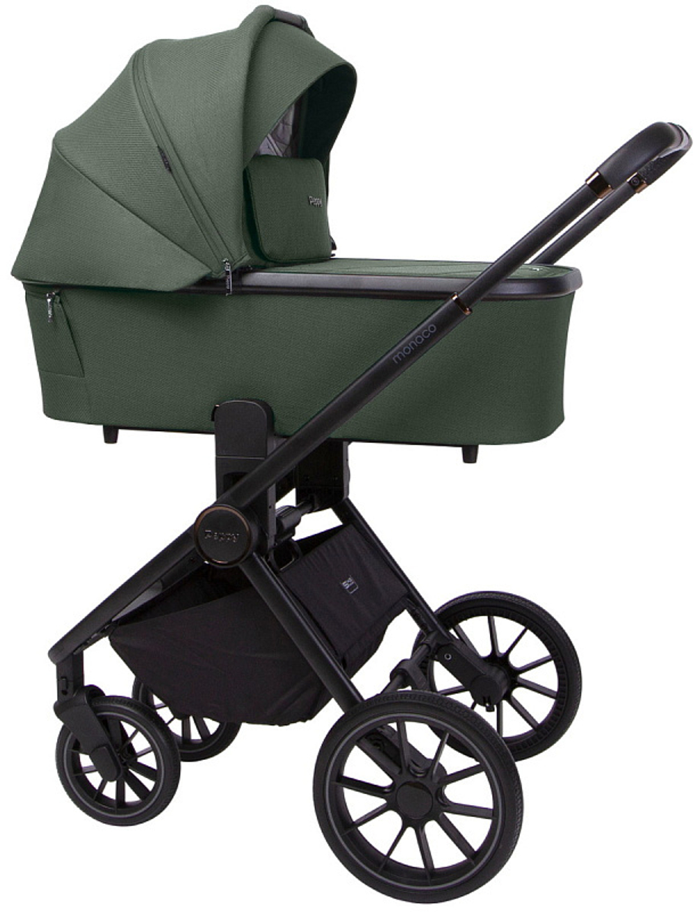 Детская коляска Peppy Monaco 3 в 1 с автокреслом Rise Oliva Green (зеленый), рама черная