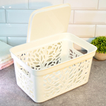 Корзина 10л с крышкой "Leaves" 333*225*174мм, молочный