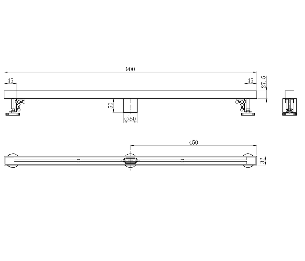 Душевой трап 90 см WONZON & WOGHAND, Темный графит (WW-65409T-GM)