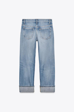 ZARA ДЖИНСЫ TRF STRAIGHT-LEG MID-RISE С РАЗРЕЗАМИ, ГОЛУБОЙ