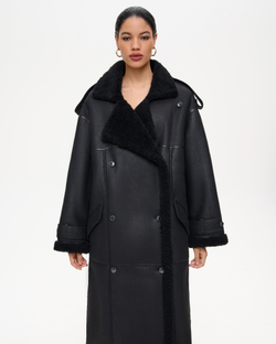 Двубортная дублёнка свободного прямого силуэта