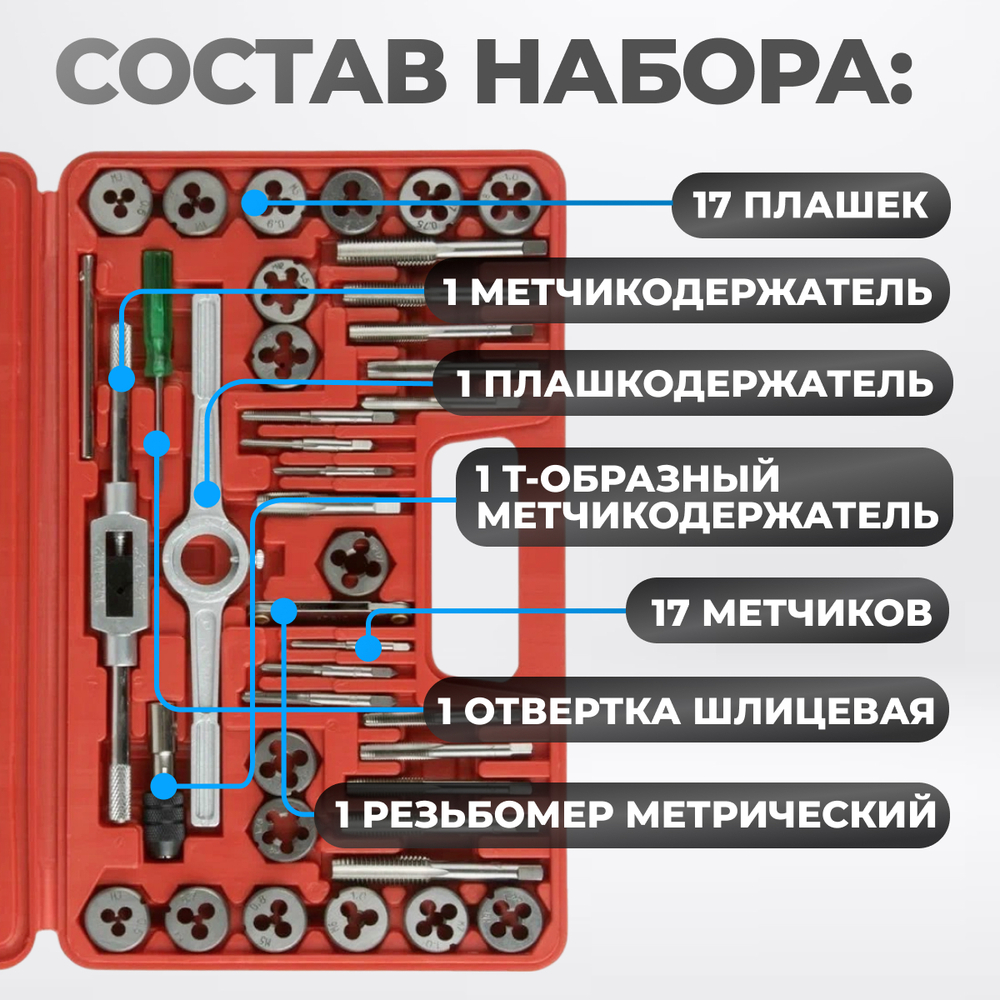 OPT-MTDS40 Набор метчиков и плашек М3 - 12, метрическая резьба, 40 предметов