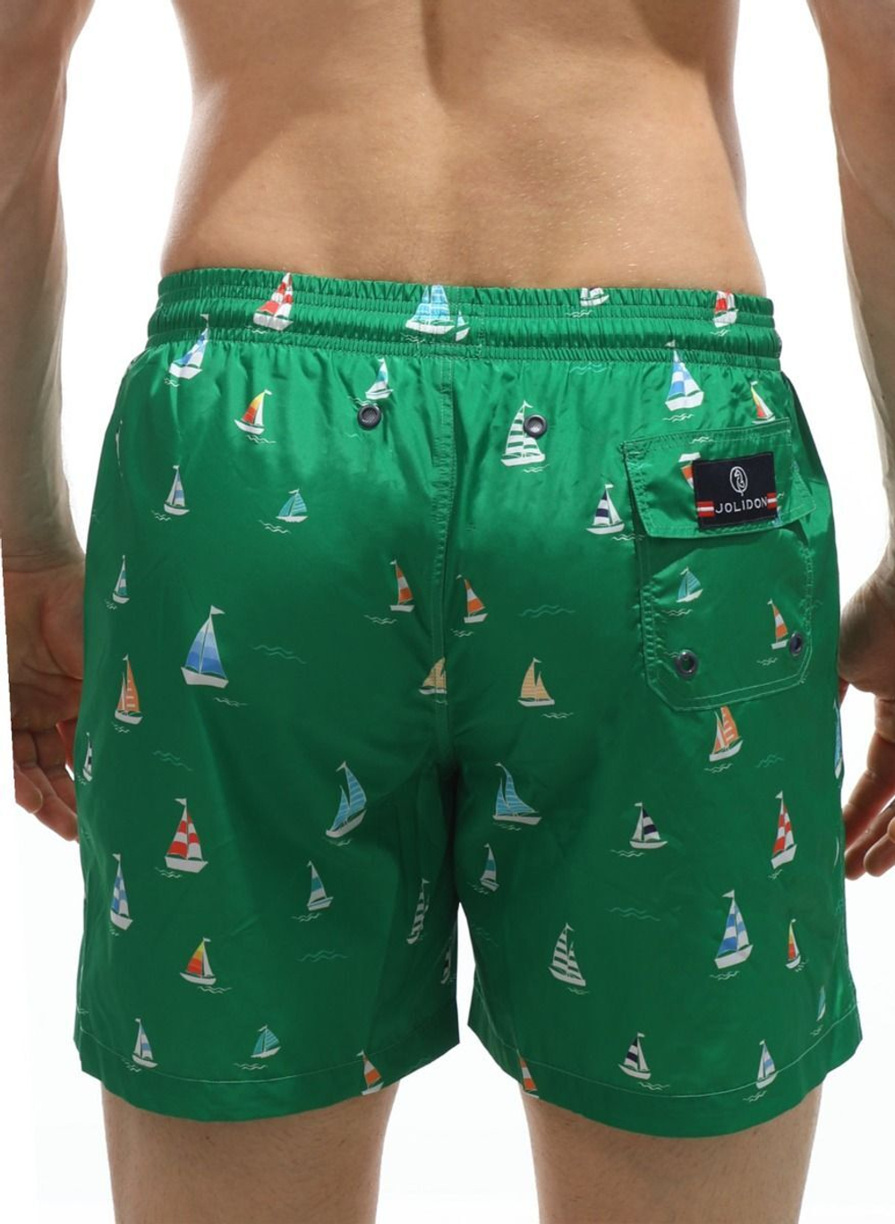 Зеленые пляжные шорты с принтом в виде парусников (Размер: L) (Цвет: зеленый)