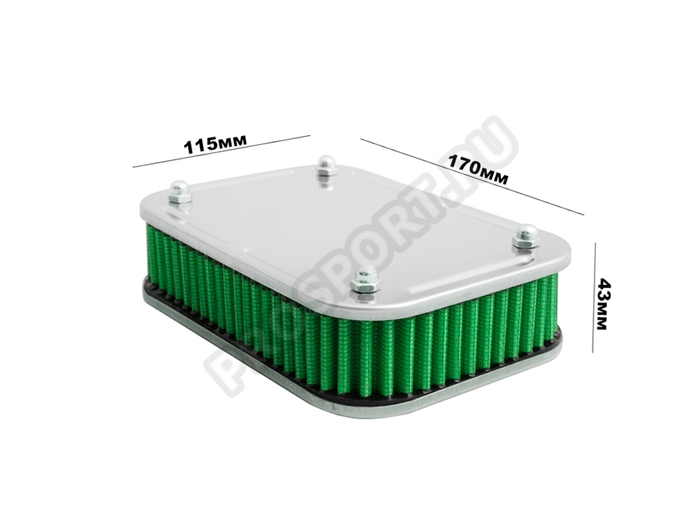 Фильтр воздушный нулевого сопротивления карбюраторный, прямоугольный, зеленый