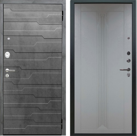 Входная дверь Аргус Люкс 3К 2П Техно бетон темный / Вертикаль Роял вуд серый (светло-серый,текстура дерева)