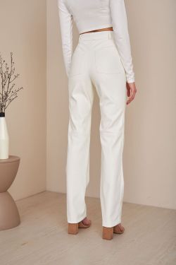 Брюки из экокожи цвета экрю