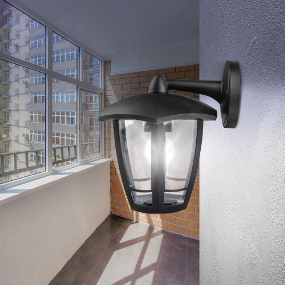 Садово-парковый светильник ЭРА «Дели 3» НБУ 07-40-004 черный 6-гранный настенный IP44 Е27 max 60Вт