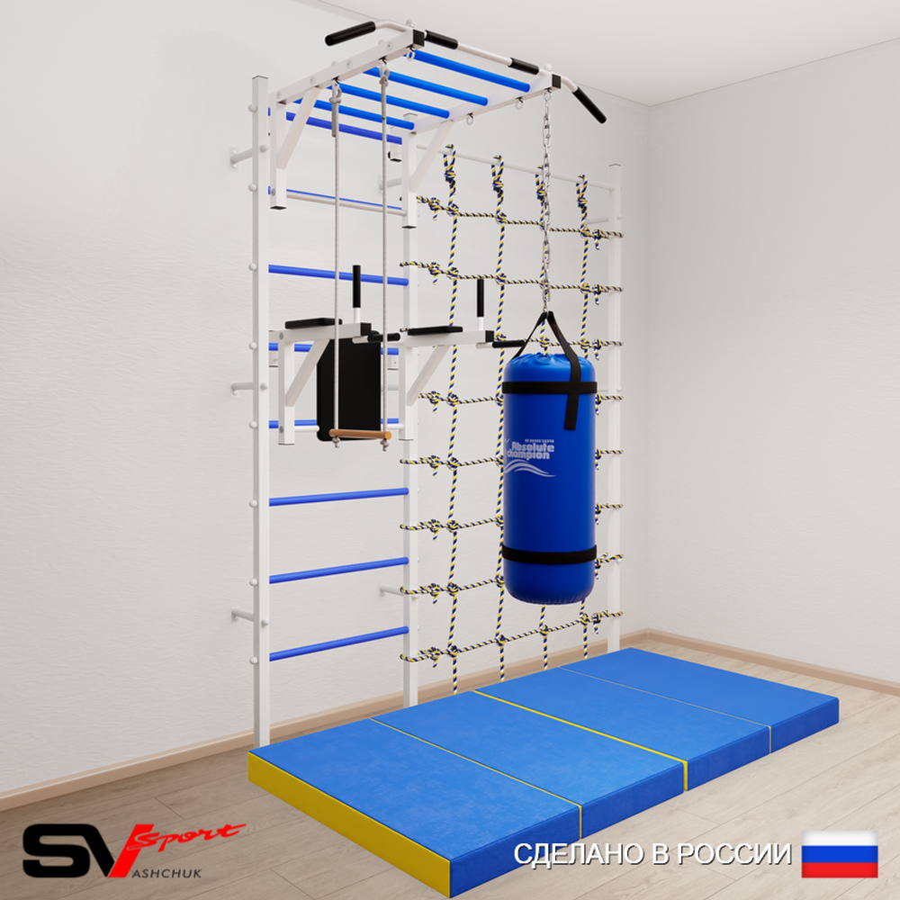 Шведская стенка Sv Sport усиленная 64350 (Турник рукоход/Брусья/Трапеция/Цепь/Мешок 15кг/Мат 2м/Канатный лаз)