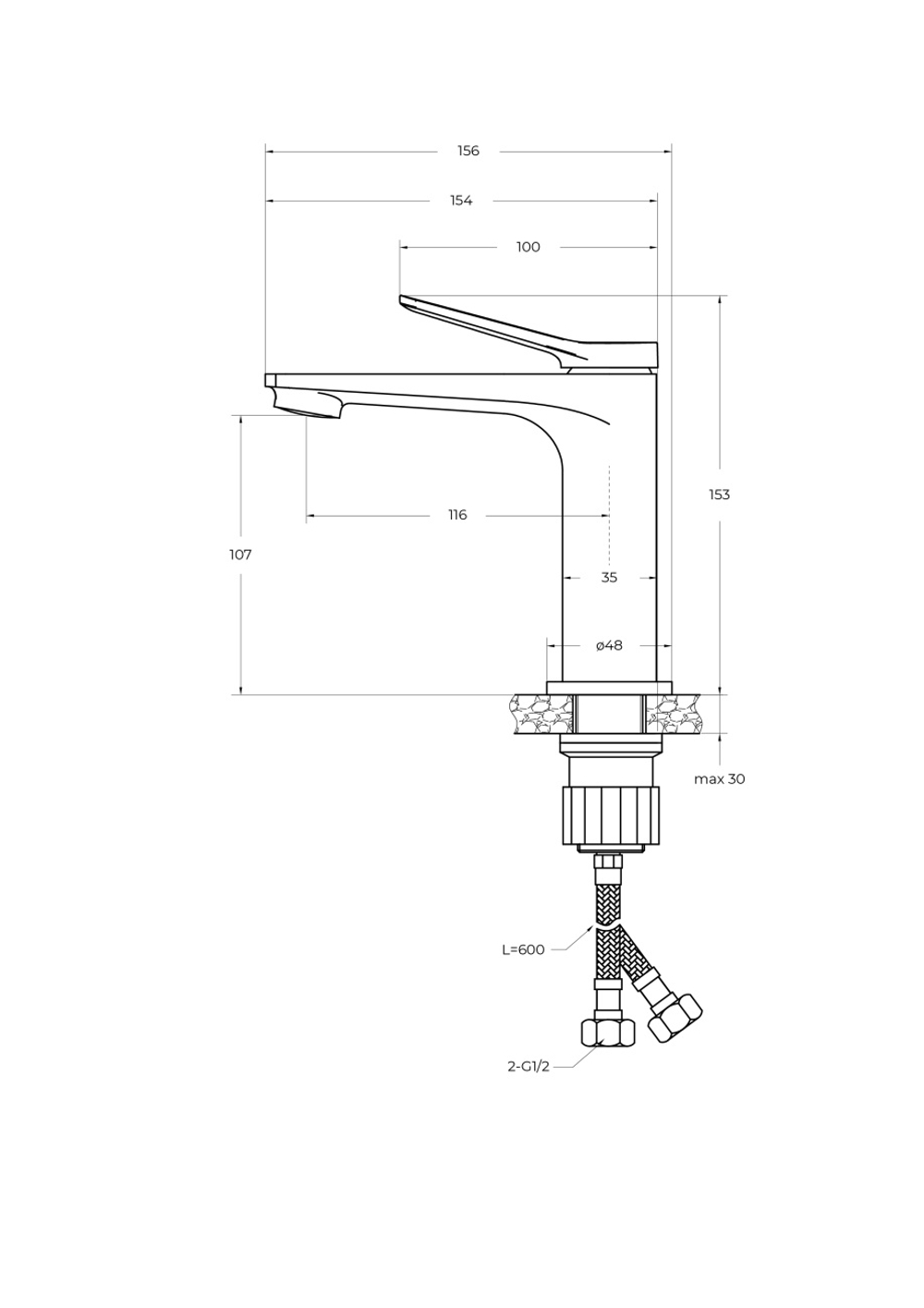 Смеситель BelBagno для раковины, без донного клапана UNIQUE-LVM-CRM-W0