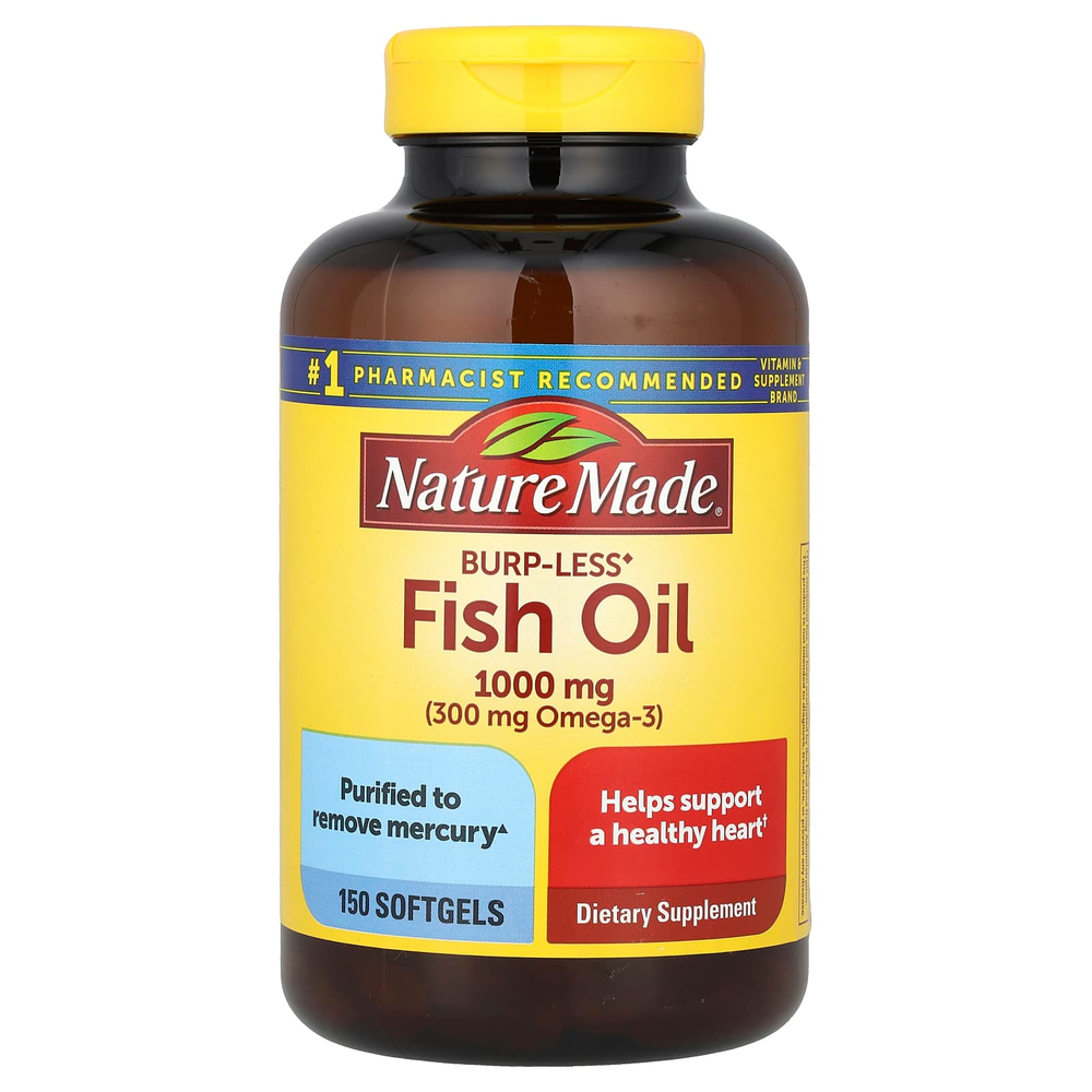 Nature Made, Рыбий жир, без отрыжки, 1000 мг, 150 капсул