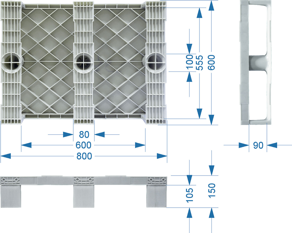 Паллет 800x600х150 сплошной, на 3-х полозьях, арт. TR 680 черный, код: 07877