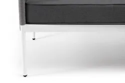 "Канны" диван 3-местный плетеный из роупа, каркас алюминий белый муар, роуп светло-серый круглый, ткань серая 017