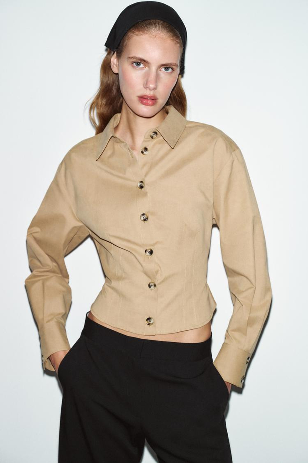 ZARA ПРИТАЛЕННАЯ РУБАШКА ИЗ МЯГКОЙ ТКАНИ, РЫЖЕВАТО-КОРИЧНЕВЫЙ