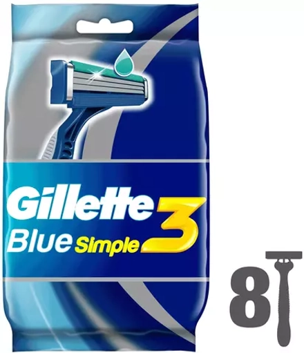 Одноразовые Мужские Бритвы Blue3 Simple, с 3 лезвиями, фиксированная головка, 8