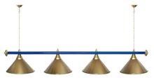 Лампа STARTBILLIARDS 4 пл. (плафоны коричневые,штанга голубая,фурнитура золото)