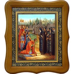 Сергий Радонежский благословляет Дмитрия Донского на Куликовскую битву. Икона на холсте