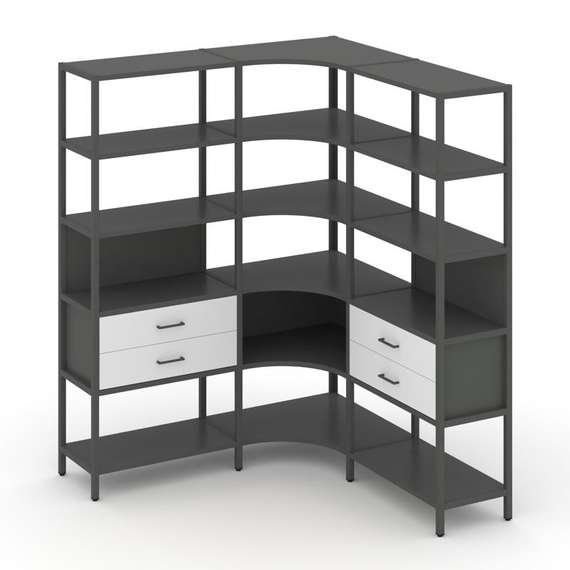 Shelf System Трехсекционный угловой стеллаж пятиярусный с ящиками SN.STMU-531 Антрацит/Белый/Металл