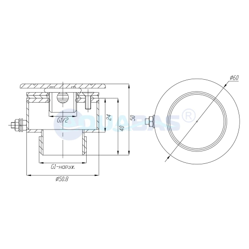 РВ.01.2/1 Регулятор доступа воздуха в комплекте с закладной (пленка), AISI-316