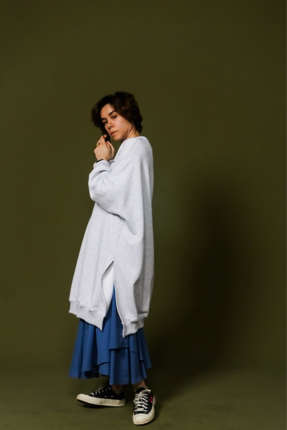 Туника из футера без начеса, светло-серый меланж