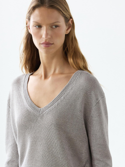 Massimo Dutti Вязаный свитер из льна с V-образным вырезом, серый