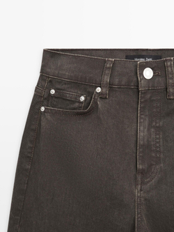 Massimo Dutti Джинсы с высокой талией и широкими штанинами, табачно-коричневый