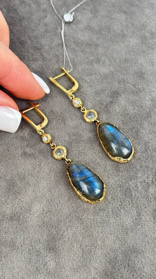 Серьги с лабрадоритом в золочении