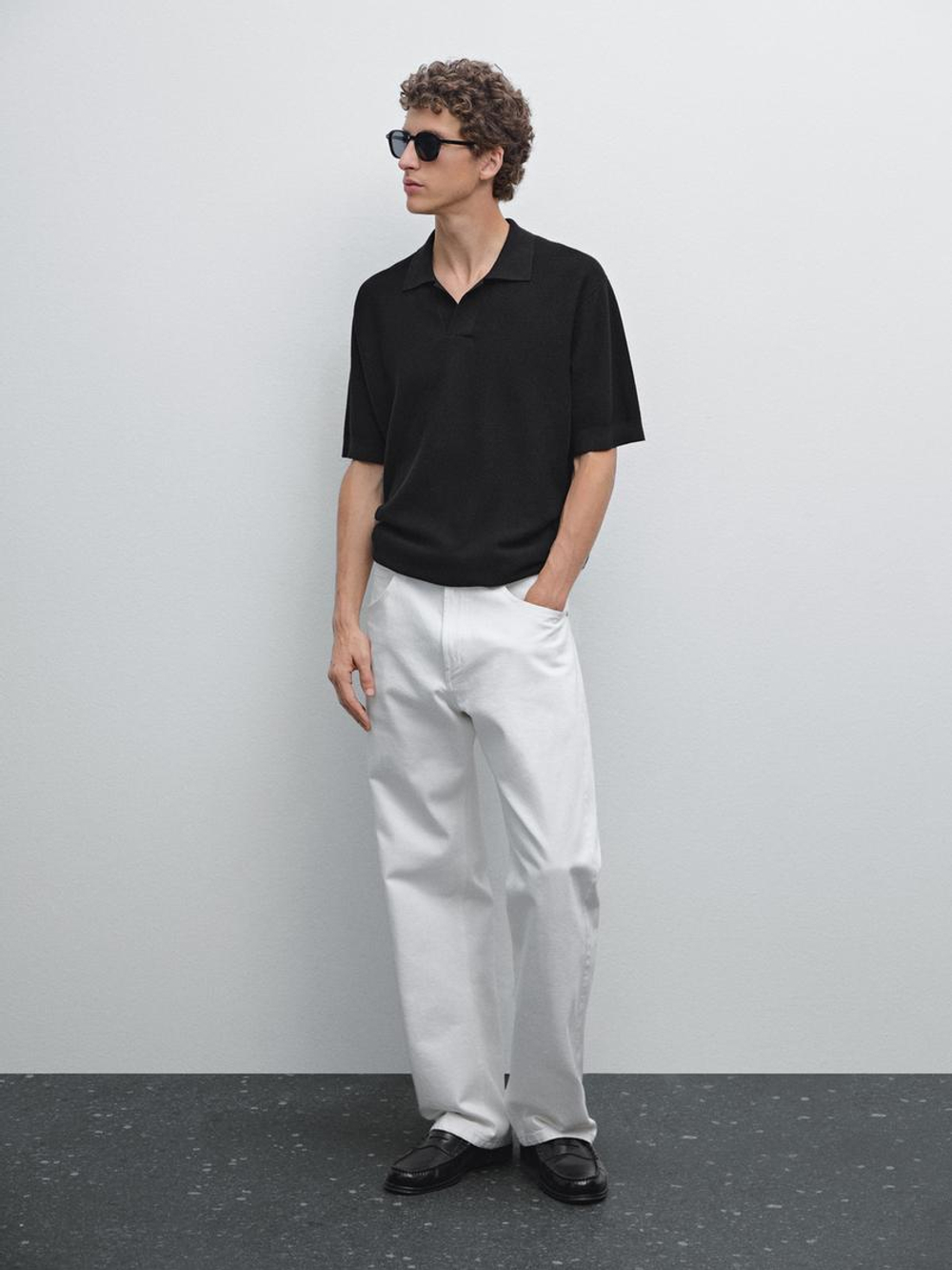 Massimo Dutti Поло из трикотажа с коротким рукавом и фактурной отделкой, темно-синий