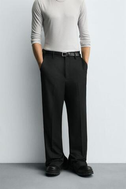 ZARA БРЮКИ STRAIGHT FIT С РАЗРЕЗАМИ, ЧЕРНЫЙ