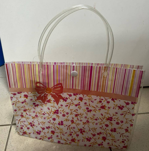 Пакет подарочный пластик 15*20*5 Розовый бантик