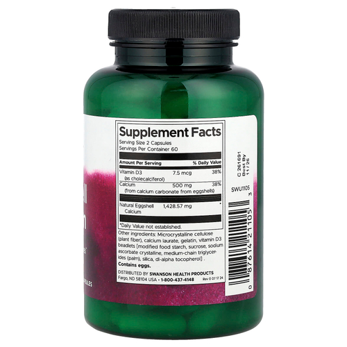 Swanson, Кальций из яичной скорлупы с витамином D3, 120 капсул