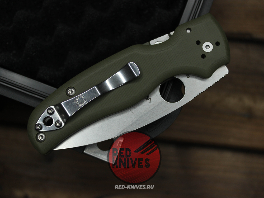 Нож Spyderco Shaman FS - рукоять зеленый OD G10, клинок серрейтор