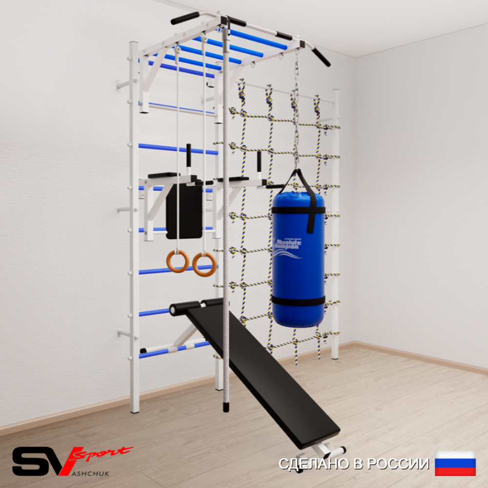 Шведская стенка Sv Sport 55430 (Турник рукоход/Брусья/Скамья/Канат/Кольца/Цепь/Мешок 30кг/Канатный лаз)