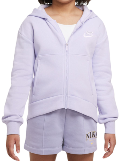 Кофта для девочки теннисная  Nike Sportswear Club Fleece Full Zip Hoodie - oxygen purple/white